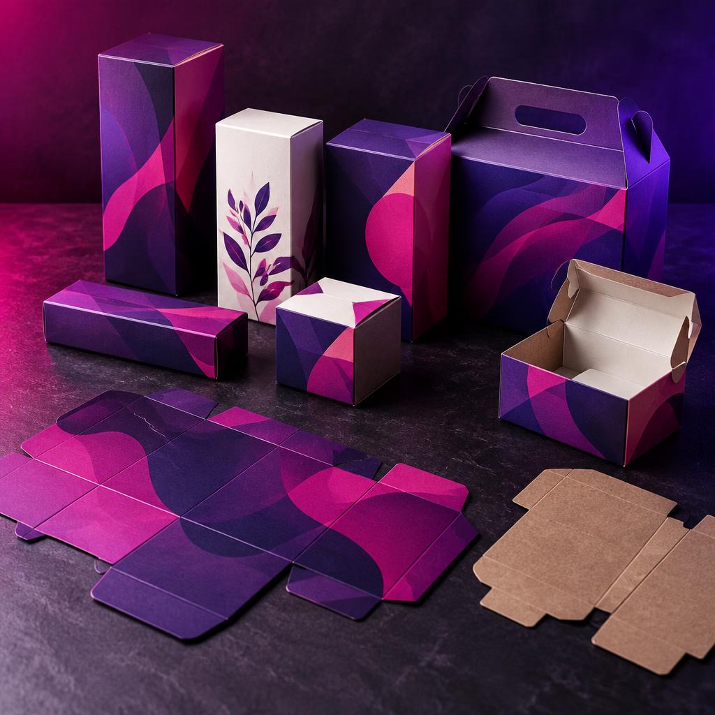 Printed mono carton boxes with folded packaging and flat carton artwork